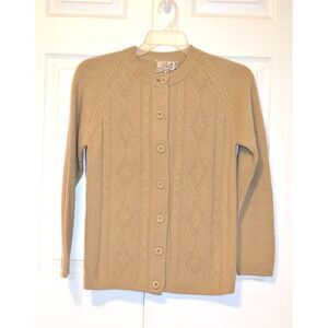 Vtg Macy's  Women's Beige‎  Button Front Acrylic Sweater Cardigan Size S
